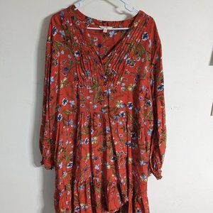 3x Orange Floral Dress with ruffle and button details